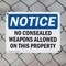 Signmission No Concealed Weapons On Property OSHA Notice Sign, Plastic, 10in W x 7in L, 2PK OS-2PACK-NS-P-710-L-16068 - alternate 2